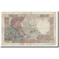 France, 50 Francs, Jacques Coeur, 1940, 1940-06-13, AB+, Fayette:19.16, KM:93 - 50 F 1940-1942 ''Jacques Coeur''
