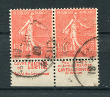 !!! PAIRE 50C SEMEUSE AVEC BANDES PUB CAVES DU CHAPITRE OBLITEREE - Used Stamps