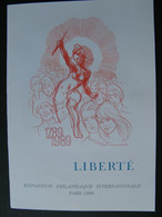 ENCART BICENTENAIRE DE LA REVOLUTION - EXPOSITION PHILEX FRANCE 89 DECLARATION DROITS DE L'HOMME 1989 - Postdokumente