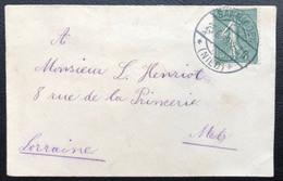 Alsace Petite Enveloppe Carte De Visite Semeuse N°130 Obl Dateur Allemand De Sanringen Ad.nied (300 âmes En 1918) RR - Other & Unclassified