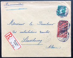 Alsace Lorraine Enveloppe Recommandé Semeuse N°137 & Merson N°119 Obl Dateur Allemand Hayengen/lothr Intéressant - Autres & Non Classés