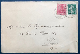 Alsace Lorraine Lettre Semeuse N°137 & Allemagne N°54 Obl Dateur Allemand De Strassburg Els Pour Paris Curiosité TTB - Other & Unclassified