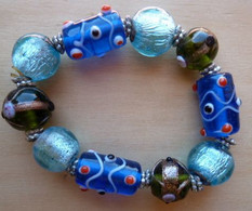 Bra-057 Bracelet Perles Verre De  Venise Interceptées De Perles Métal Gris Façon Vieil Ag - Autres & Non Classés