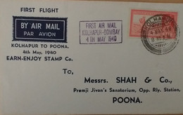INDIA FIRST FIGHT KOLHAPUR-BOMBAY 1940 - Poste Aérienne