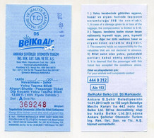 Ticket De Bus Belko Air. Service De Bus Entre L'aéroport Et Le Centre-ville De Ankara 2021 Turquie Turkey Türkiye Türkei - Wereld