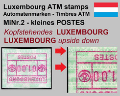 Luxemburg Luxembourg Timbres ATM 2 Kleines Postes * ERROR Kopfstehendes Papier 1 Fr. ** Frama Automatenmarken Etiquetas - Frankeervignetten