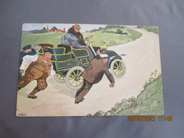 Illustrateur Voiture Tacot En Panne  Dans 1 Cote Pousse Par Passager 1904 - Other