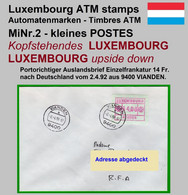 Luxemburg Luxembourg Timbres ATM 2 Kleines Postes * ERROR Kopfstehendes Papier 14 Fr. Brief Nach D. Frama Distributeurs - Vignette