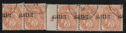 Algérie 3b Surcharge A Cheval En Bande De 5 Avec Millésime Oblitéré - Used Stamps