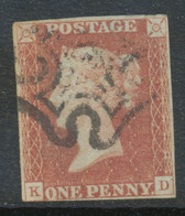 GB QV 1 D Redbrown From Black Plate 8 (KD) 4 Full Margins, Black MC (SG Special Vol.1 AS51 Cat. SG 2020 GBP 240.-) - Used Stamps