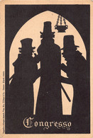 02978 "CONGRESSO - TRE PERSONAGGI......CARTOLINA PUBBLICITARIA ERBORISTA" SILOUETTE ORIG - Scherenschnitt - Silhouette