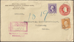 USA 1919. Entier Postal Semi-officiel. Dexter Horton National Bank. + 3 Et 10 C, Recommandé Pour Carlshamn, Suède - 1901-20