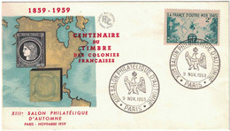 Paris - FDC - Centenaire Du Timbre Des Colonies Françaises - Salon Philatélique D'Automne - 9 Novembre 1959 - 1950-1959