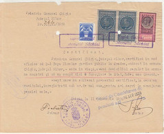 REVENUE STAMPS, KING CAROL II, AVIATION STAMPS ON TOWN HALL CERTIFICATE, 1939, ROMANIA - Fiscaux