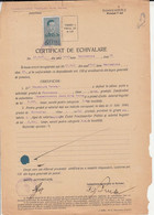 REVENUE STAMPS, KING MICHAEL STAMPS ON CERTIFICATE OF EQUIVALENCE, 1943, ROMANIA - Fiscale Zegels