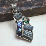 Neuf - Pendentif En Argent 925 Serti Kyanite, Mystic Topaze Vert Et Perle Biwa - Pendentifs