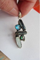 Pendentif En Argent 925 Serti Kyanite Mystic Topaze Vert Et Topaze Bleue - Pendentifs