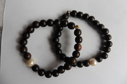 Neuf - Lot De 2 Bracelets Zen Ethniques Asie Tibet En Perles D'eau Douce Et Bois Bracelet - Armbanden