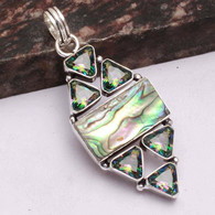 Neuf - Pendentif En Argent 925 Serti Nacre Paua Abalone Et Mystic Topaze Vert à Reflets - Pendants