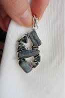 Neuf - Pendentif En Argent 925 Serti Kyanite Gris Foncé Et Mystic Topaze Verte - Pendentifs