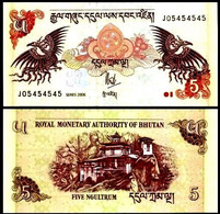 BHUTAN 5 Ngultrum, 2006, P-28, Mythical Bird/Monastery, UNC World Currency - Bhután