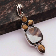 Neuf - Joli Pendentif En Argent 925 Serti Agate Et Oeil De Tigre - Pendants