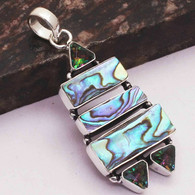 Neuf - Pendentif En Argent 925 Serti Nacre Paua Abalone Et Mystic Topaze Vert à Reflets - Hangers