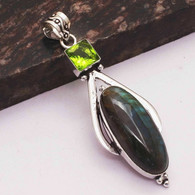 Neuf - Pendentif Argent 925 Style Art Nouveau Serti Labradorite Bleue Et Péridot Vert - Anhänger