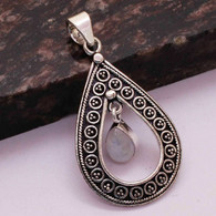 Neuf - Pendentif En Argent 925 Ciselé Serti Goutte Pierre De Lune Moonstone - Pendentifs