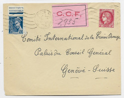FRANCE N°373+414B LETTRE PARIS 1940 POUR CROIX ROUGE GENEVE + ETIQUETTE ROSE PRIORITAIRE - Rode Kruis