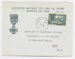 MONACO 65C  CONVOYEUR VINTIMILLE A NICE 13.1.1938 LETTRE COVER ENTETE ASSOCIATION DES CROIX DE GUERRE GROUPE DE NICE - Brieven En Documenten