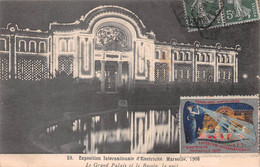 MARSEILLE 1908 - Exposition D'Electricité - Le Grand Palais Et Le Bassin La Nuit - Philatélie Vignette - Mostra Elettricità E Altre