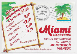 FRANCE PSEUDO ENTIER CARTE LES RESTAURANTS MIAMI CAFETERIA   MONTGERON VIGNEUX - Private Stationery