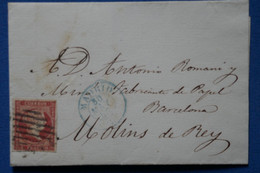 #15 ESPAGNE  BELLE LETTRE  1856 MADRID  POUR MOLINS DE REY + CACHET BLEU + AFFRANCHISSEMENT. INTERESSANT - Lettres & Documents