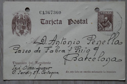 #15 ESPAGNE  BELLE CARTE   1908 CARTAGENA  POUR BARCELONA + AFFRANCHISSEMENT. INTERESSANT - Covers & Documents