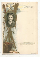 Menu BISCUITS LEFEVRE-UTILE,série LA BRETAGNE,jeune Fille De L'Ile De Sein, Lith. J.E Goossens, Gaufré, Frais Fr 1.85 E - Menus