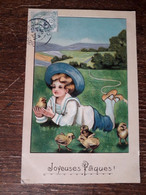 L38/21 Carte Gauffrée - Joyeuses Pâques . Enfant Et Poussins - Pascua