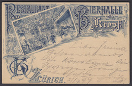 CH Heimat ZH / BIERHALLE ZUM KROPF ZÜRICH /  SEHR SELTENE GANZSACHE Zürich - Wien 1897 - Interi Postali