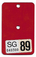 Velonummer St. Gallen SG 89, Velovignette SG, ERSTE VIGNETTE SG ! - Plaques D'immatriculation