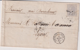 ESPAGNE-L.TP N° 187-cachet D'entrée BORDEAUX à CETTE-1ER.B+cachet De Route Au Dos 19/3/1881 - Cartas