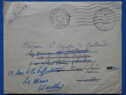 #16 LA  REUNION  BELLE LETTRE RARE   1949  PETIT BUREAU PLAINE DE PALMIS POUR LE MANS  ++ AFFRANCH.INTERESSANT - Storia Postale