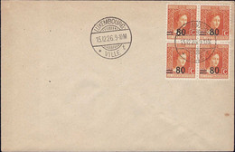 Luxembourg Luxemburg 1926 Lettre Bloc Adélaïde 4x80/87,5c. Cachet Spécial, Jour De Naissance Prince Hédéditaire Jean - Covers & Documents