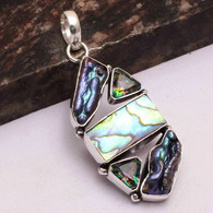 Neuf - Pendentif Argent 925 Serti Nacre Paua Abalone Perles Biwa Et Mystic Topaze Verte - Pendentifs