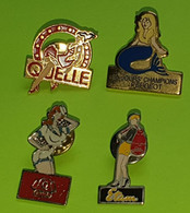 Lot 4 PIN'S - Pin-ups - Quelle , Peugeot (sirène) , Quick , Etam - Vers 1980 - Pin-ups