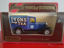 Y22 1930 MODEL A FORD VAN LYONS TEA  MATCHBOX MODEL OF YESTERYEAR - Matchbox