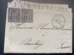 ENVELOPPE Paix Et Commerce  SAGE 10c & 10c  Correspondance Intérieure  BELFORT > PORRENTRUY  Suisse  1877 - 1877-1920: Semi-Moderne