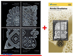 Ref. BR-V2021-07+E BRAZIL 2021 ART, BRAZILIAN LACE,, TRADITIONAL CRAFT, SET MNH + BROCHURE 4V - Unused Stamps
