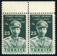 Turkey 1957 Mi1525 MNH Air Mail | Airpost | Afghan King Mohammed Zahir Shah [Pair] - Airmail