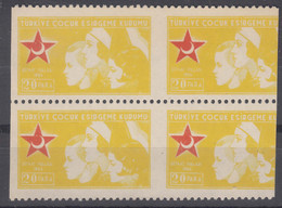 Turkey Back Of Book Charity Stamps 1954, Mint Hinged Piece Of 4, Error - Imperforated Verticaly - Sellos De Beneficiencia