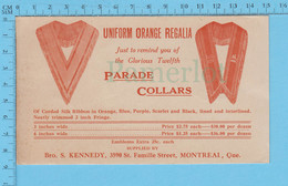 Articles De Ventes - Uniform Orange Regalia Supplied By Bro. S. Kennedy Montreal P.Que, 3 Feuilles Et 1 Carte - Canadá
